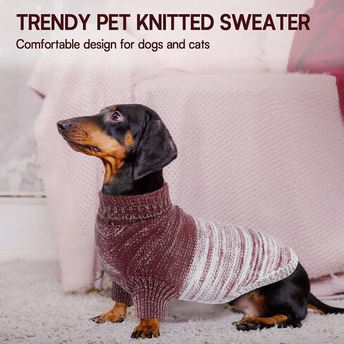 Queenmore Knitted Pullover Dog Sweater, Turtleneck Pet Cat Sweater, Cold Weather Puppy Clothes Stitching Knitwear with Leash Hole for Small Medium Dogs（Green,S） in Saudi Arabia