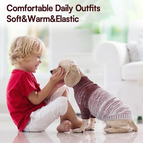 Queenmore Knitted Pullover Dog Sweater, Turtleneck Pet Cat Sweater, Cold Weather Puppy Clothes Stitching Knitwear with Leash Hole for Small Medium Dogs（Green,S） in Saudi Arabia