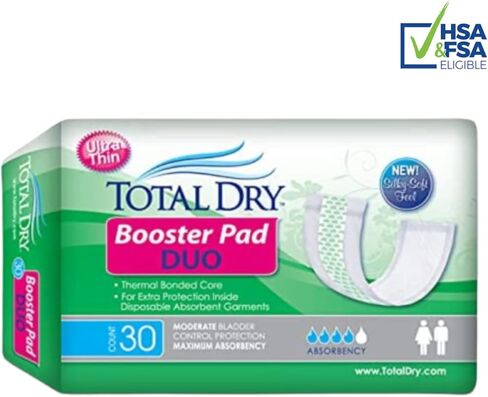 TotalDry Ultra Duo Booster Pads - 30 Count, Advanced Absorbent Core for Exceptional Capacity, Designed for Comfort and Skin Protection, Secure Fit for Worry-Free Use in Kuwait