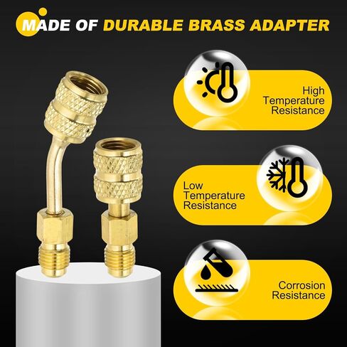 محول PATIKIL R410 5/16 بوصة SAE أنثى إلى 1/4 بوصة SAE ذكر Flare Mini Split محول لمكيفات الهواء موصلات خرطوم HVAC (قطعتان مستقيمتان، قطعتان بزاوية) in Kuwait