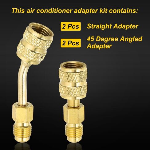 محول PATIKIL R410 5/16 بوصة SAE أنثى إلى 1/4 بوصة SAE ذكر Flare Mini Split محول لمكيفات الهواء موصلات خرطوم HVAC (قطعتان مستقيمتان، قطعتان بزاوية) in Kuwait