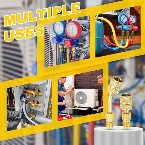 محول PATIKIL R410 5/16 بوصة SAE أنثى إلى 1/4 بوصة SAE ذكر Flare Mini Split محول لمكيفات الهواء موصلات خرطوم HVAC (قطعتان مستقيمتان، قطعتان بزاوية) in Kuwait