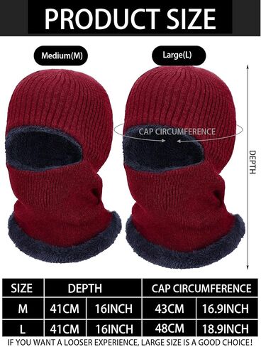 3 قطع شتاء دافئ محبوك بالاكلافا الرقبة دفئا قبعة الصوف تزلج الوجه تغطي يندبروف الوجه وشاح للرياضة في الهواء الطلق in Kuwait