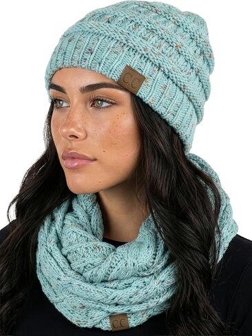 Funky Junque Womens Infinity Scarf and Slouchy Knit Beanie Matching Winter Set in Kuwait