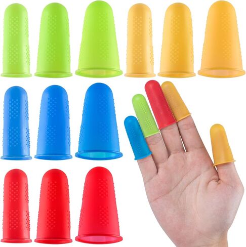 12 Pcs Hot Glue Gun Finger Protectors, 3 Sizes Silicone Finger Tips Covers, Thimble Finger Guard, Thumb Finger Caps for Home and Office Use (Red Blue Green Orange) in Saudi Arabia