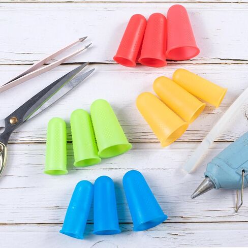 12 Pcs Hot Glue Gun Finger Protectors, 3 Sizes Silicone Finger Tips Covers, Thimble Finger Guard, Thumb Finger Caps for Home and Office Use (Red Blue Green Orange) in Saudi Arabia