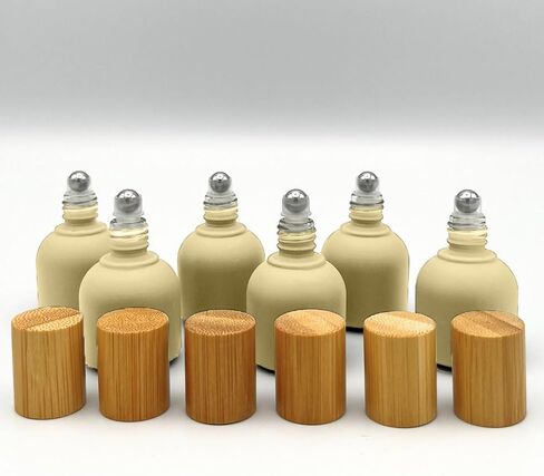 10ml Glass Roller Bottles with Bamboo Cap and Stainless Steel Ball for Essential Oils (Clear, Bamboo) in Saudi Arabia