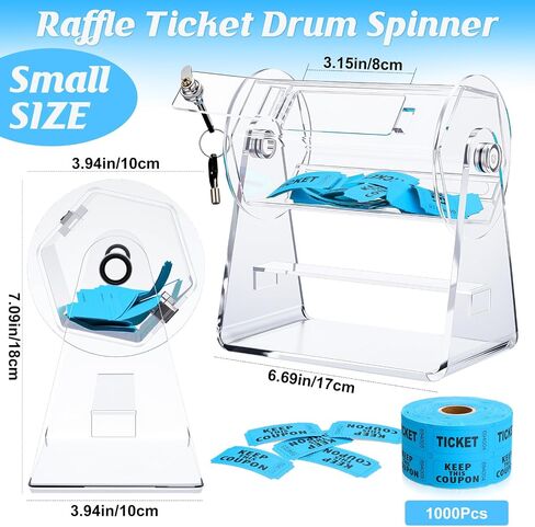 Acrylic Raffle Drum, Clear Raffle Ticket Box Drum Spinner Cage with 1000 Tickets Single Roll for Games Classroom Activities Sports Events Social Contact(Red,Small) in Saudi Arabia