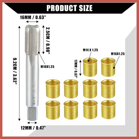 أدوات إصلاح خيط قابس الإشعال الخارجي/العالمي من ACROPIX مع إدراجات داخلية M14x1.25 وصنبور M16x1.25/صنبور فولاذي عالي السرعة/متين/معدن/مجموعة واحدة/قطع غيار سيارات ذهبية اللون in Kuwait