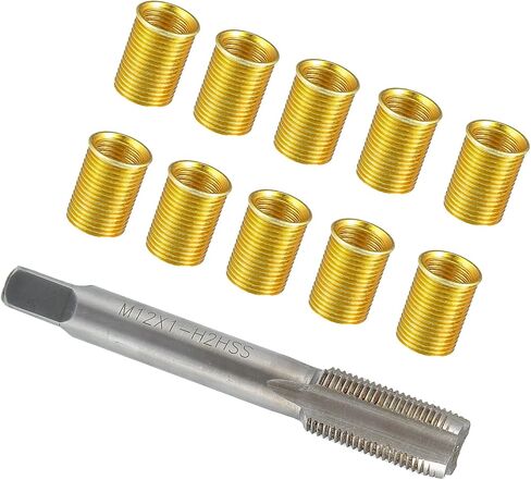 Motoforti Outer/Universal Spark Plug Thread Repair Tools with M10x1.0 Inner Thread Inserts and M12x1.0 Tap/Durable/Metal / 1 Set/Gold Tone Long-lasting in Saudi Arabia