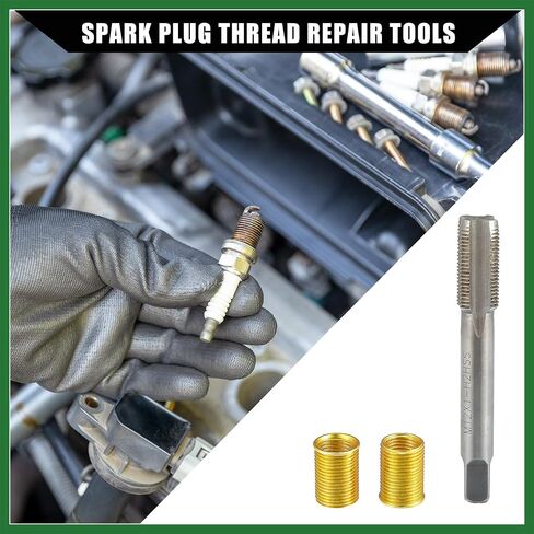 Motoforti Outer/Universal Spark Plug Thread Repair Tools with M10x1.0 Inner Thread Inserts and M12x1.0 Tap/Durable/Metal / 1 Set/Gold Tone Long-lasting in Saudi Arabia