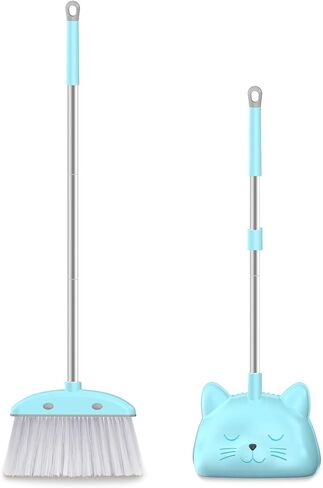 مكنسة صغيرة مع مجرفة للأطفال، مجموعة مكنسة ومجرفة للأطفال بمقبض 28 بوصة للأطفال الصغار على شكل قطة، مجموعة تنظيف وتنظيف للأولاد والبنات، مجموعة صغيرة لمساعد التدبير المنزلي، باللون الوردي in Kuwait