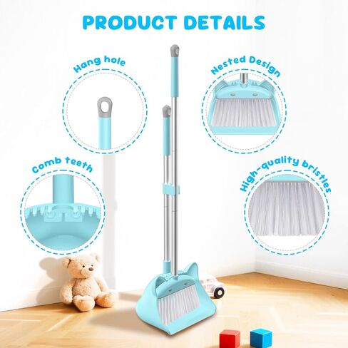 مكنسة صغيرة مع مجرفة للأطفال، مجموعة مكنسة ومجرفة للأطفال بمقبض 28 بوصة للأطفال الصغار على شكل قطة، مجموعة تنظيف وتنظيف للأولاد والبنات، مجموعة صغيرة لمساعد التدبير المنزلي، باللون الوردي in Kuwait