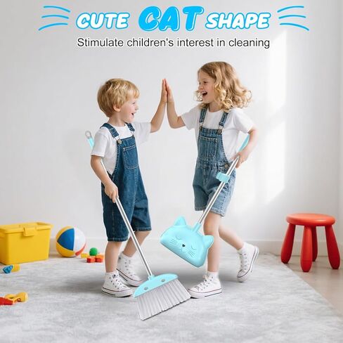 مكنسة صغيرة مع مجرفة للأطفال، مجموعة مكنسة ومجرفة للأطفال بمقبض 28 بوصة للأطفال الصغار على شكل قطة، مجموعة تنظيف وتنظيف للأولاد والبنات، مجموعة صغيرة لمساعد التدبير المنزلي، باللون الوردي in Kuwait