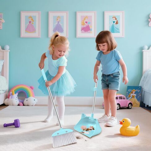 مكنسة صغيرة مع مجرفة للأطفال، مجموعة مكنسة ومجرفة للأطفال بمقبض 28 بوصة للأطفال الصغار على شكل قطة، مجموعة تنظيف وتنظيف للأولاد والبنات، مجموعة صغيرة لمساعد التدبير المنزلي، باللون الوردي in Kuwait