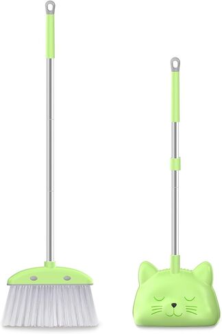 Mini Broom with Dustpan for Kids, 28-in Handle Kids Broom and Dustpan Set for Toddlers Cat-Shaped Children Broom and Cleaning Set Boys Girls Small Housekeeping Helper Set, Pink in Saudi Arabia