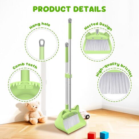 Mini Broom with Dustpan for Kids, 28-in Handle Kids Broom and Dustpan Set for Toddlers Cat-Shaped Children Broom and Cleaning Set Boys Girls Small Housekeeping Helper Set, Pink in Saudi Arabia
