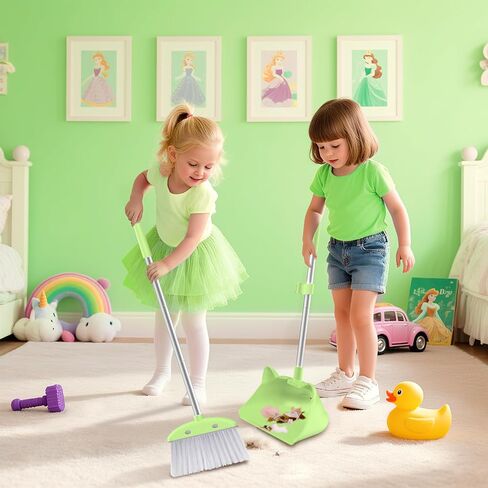 Mini Broom with Dustpan for Kids, 28-in Handle Kids Broom and Dustpan Set for Toddlers Cat-Shaped Children Broom and Cleaning Set Boys Girls Small Housekeeping Helper Set, Pink in Saudi Arabia