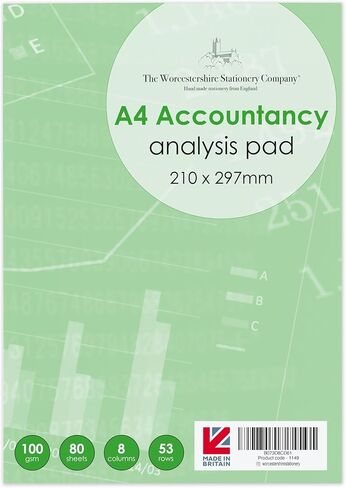 The Worcestershire Stationery Company A4 Analysis pad, 53 Rows, 8 Columns, Numbered, 100gsm in Saudi Arabia