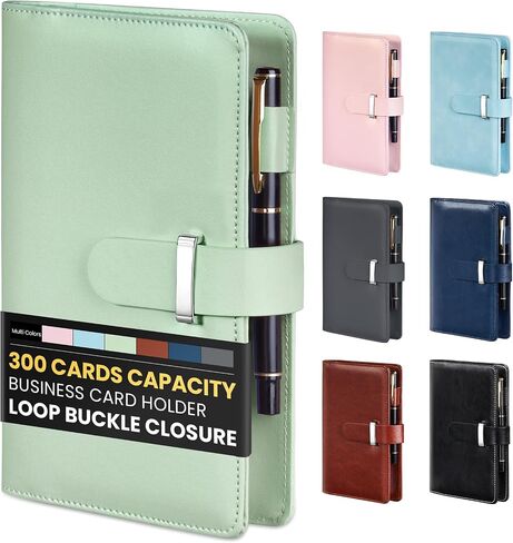 Sooez 300 Capacity Business Card Holder Organizer, Professional Business Card Holder Case Book with Secure Loop, Premium Vegan Leather Credit Card Holder for Women Men, Gift Card Storage, Black in Saudi Arabia