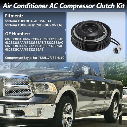 Air Conditioner AC Compressor Clutch Kit for Ram 1500 2014-2019 V6 3.6L for Ram 1500 Classic 2019-2022 AC Compressor Clutch Set for 7SBH17/7SBH17C Compressor 68232388AD/68232392AC in Saudi Arabia