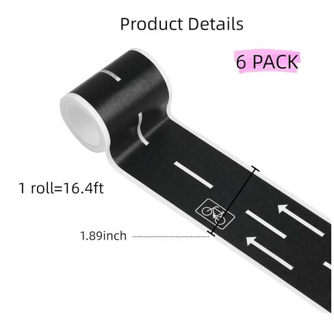 6 Pack 98.4FTx1.9 Roadway Track Tape Adhesive (16.4FTx6), Easy to Apply Black Road Tape for Flat Surfaces, Leaves No Residue, Creative Vehicle Track Design in Kuwait