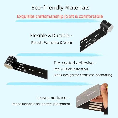 6 Pack 98.4FTx1.9 Roadway Track Tape Adhesive (16.4FTx6), Easy to Apply Black Road Tape for Flat Surfaces, Leaves No Residue, Creative Vehicle Track Design in Kuwait