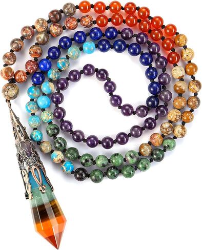 Jovivi 108 Mala Beads Necklace 7 Chakra Gemstone Mala Prayer Beaded Bracelet Life Tree Pendant Healing Stone Yoga Necklace in Kuwait