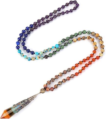 Jovivi 108 Mala Beads Necklace 7 Chakra Gemstone Mala Prayer Beaded Bracelet Life Tree Pendant Healing Stone Yoga Necklace in Kuwait