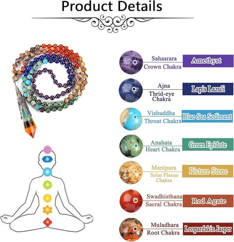 Jovivi 108 Mala Beads Necklace 7 Chakra Gemstone Mala Prayer Beaded Bracelet Life Tree Pendant Healing Stone Yoga Necklace in Kuwait