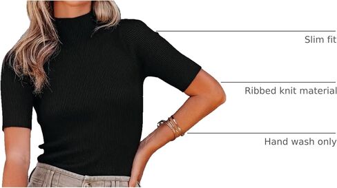Lacozy Women Casual Basic Mock Neck Top Short Sleeve Shirt Slim Fit Ribbed Knit Pullover Sweater in Kuwait
