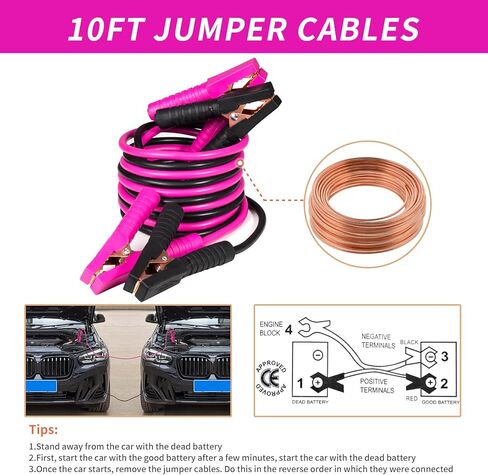 Roadside Emergency Car Kit for Vehicles, Car Safety Kit with Jumper Cables, Safety Hammer, Pink Car Accessories Road Trip Essentials Assistance Kit for Teen Girls Women in Kuwait