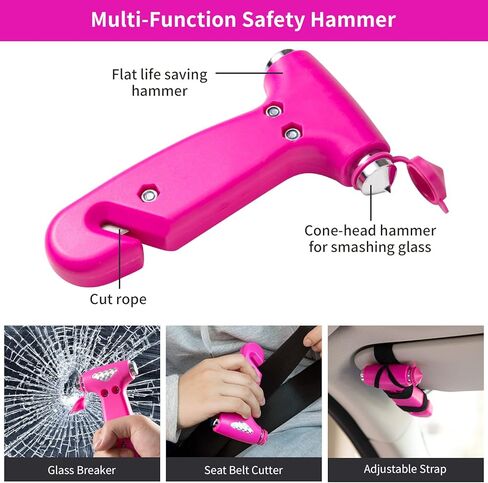 Roadside Emergency Car Kit for Vehicles, Car Safety Kit with Jumper Cables, Safety Hammer, Pink Car Accessories Road Trip Essentials Assistance Kit for Teen Girls Women in Kuwait