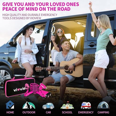 Roadside Emergency Car Kit for Vehicles, Car Safety Kit with Jumper Cables, Safety Hammer, Pink Car Accessories Road Trip Essentials Assistance Kit for Teen Girls Women in Kuwait