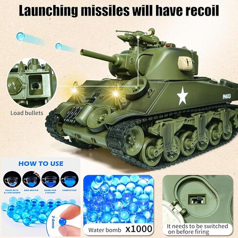 M4A3 شيرمان دبابة الجيش الأمريكي، 1/18 RTR RC مركبة قتال مدرعة، Airsoft BB Battle Water Bomb Shot، صوت دخاني وضوء ارتداد، جهاز تحكم بالاهتزاز 2.4 جيجا هرتز، نموذج عسكري كلاسيكي من الحرب العالمية الثانية in Kuwait
