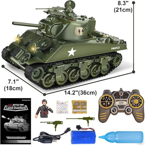 M4A3 شيرمان دبابة الجيش الأمريكي، 1/18 RTR RC مركبة قتال مدرعة، Airsoft BB Battle Water Bomb Shot، صوت دخاني وضوء ارتداد، جهاز تحكم بالاهتزاز 2.4 جيجا هرتز، نموذج عسكري كلاسيكي من الحرب العالمية الثانية in Kuwait