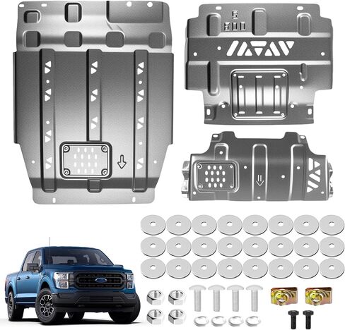 لوحة انزلاقية كاملة لسيارة Ford F150 2015 2016 2017 2018 2019 2020 2021 2022، هيكل سفلي عالي التحمل مع مركز مجموعة الدفع الأمامي للمحرك، حماية المحور الخلفي، واقيات معززة، دفاع مقاوم للصدأ in Saudi Arabia