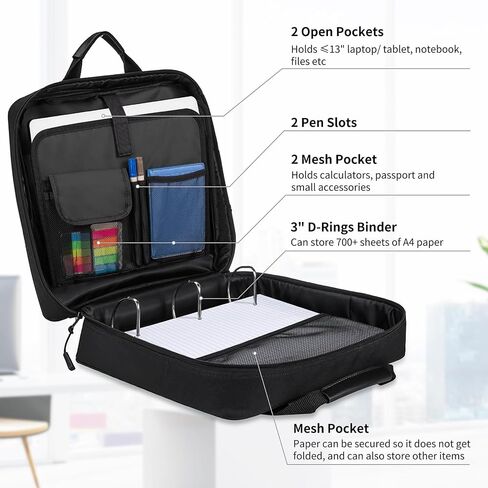 Zipper Binder 3 Ring 3-inch with Shoulder Strap & Backpack Straps, Large Zip Up Binder700 Sheets Capacity, Black in Kuwait