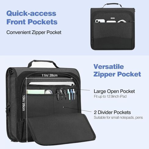 MoKo Zipper Binder, 2 Inch 3 Ring Binder with Zipper, 500 Sheet Capacity 6 Tab Expanding File Folder Multi-Pocket School Organizer Bag with Shoulder Strap & Handle for Middle School, Dark Gray in Saudi Arabia