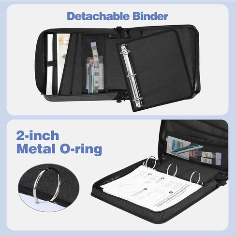 MoKo Zipper Binder, 2 Inch 3 Ring Binder with Zipper, 500 Sheet Capacity 6 Tab Expanding File Folder Multi-Pocket School Organizer Bag with Shoulder Strap & Handle for Middle School, Dark Gray in Saudi Arabia