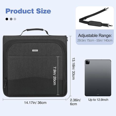MoKo Zipper Binder, 2 Inch 3 Ring Binder with Zipper, 500 Sheet Capacity 6 Tab Expanding File Folder Multi-Pocket School Organizer Bag with Shoulder Strap & Handle for Middle School, Dark Gray in Saudi Arabia