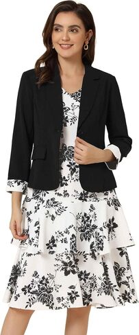 Allegra K Women's Dress Suit Sets 2pc Chiffon Print V Neck Contrast Panel Work Jacket Dresses in Kuwait