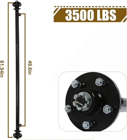 محور مقطورة PENSUN بوزن 3500 رطل - 5 عروة - نمط مسمار 5x4.5 - مركز زنبركي 61.54 بوصة Hubface 49.61 بوصة، بديل مباشر للمقطورات ومركبات الشحن والمركبات الترفيهية والمعسكرات in Kuwait