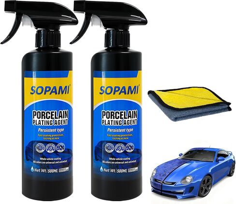 SOPAMI 2-Pack رذاذ طلاء السيارة المتقدم، ملمع وشمع سريع المفعول لإزالة الخدوش، غسيل بدون ماء، وتنظيف طبقة الزيت الزجاجية 17.6 أونصة سائلة/500 مل in Kuwait