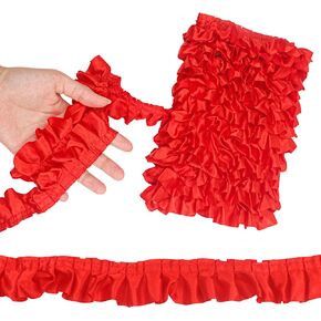 حافة مكشكشة طويلة جدًا، حافة شريط أحمر للخياطة، 33 ياردة × 1.6 بوصة عرض، قماش ساتان مكشكش مطوي ودانتيل شيفون مجمّع، حواف طبقة واحدة مكشكشة لامعة من دانتيل لحرف تزيين المنزل in Kuwait