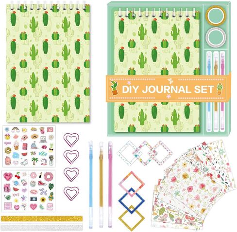 Creative Scrapbook Kit for Girls: DIY Journaling Supplies Set with Stickers, Glitter Pens, Craft Papers - Kids Scrapbooking Stationery Gift for Ages 8-12 (Cactus) in Saudi Arabia