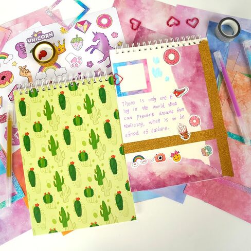 Creative Scrapbook Kit for Girls: DIY Journaling Supplies Set with Stickers, Glitter Pens, Craft Papers - Kids Scrapbooking Stationery Gift for Ages 8-12 (Cactus) in Saudi Arabia