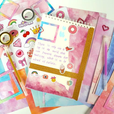 Creative Scrapbook Kit for Girls: DIY Journaling Supplies Set with Stickers, Glitter Pens, Craft Papers - Kids Scrapbooking Stationery Gift for Ages 8-12 (Cactus) in Saudi Arabia