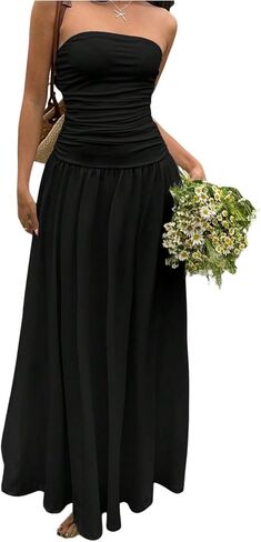 Verdusa Women's Ruched Strapless Dress Backless A Line Maxi Tube Dresses Concert Outfits in Saudi Arabia