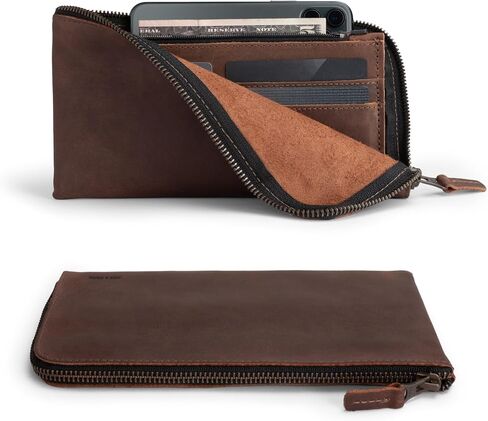 Hide & Drink, Leather Long Zippered Wallet, Holds Up to 8 Cards Plus Coins And Flat Bills, Phone Holder, Travel Essentials, Handmade (Bourbon Brown) in Saudi Arabia